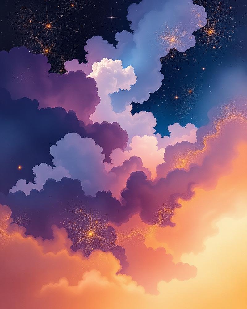 Dreamy nebula clouds in deep indigo and gold